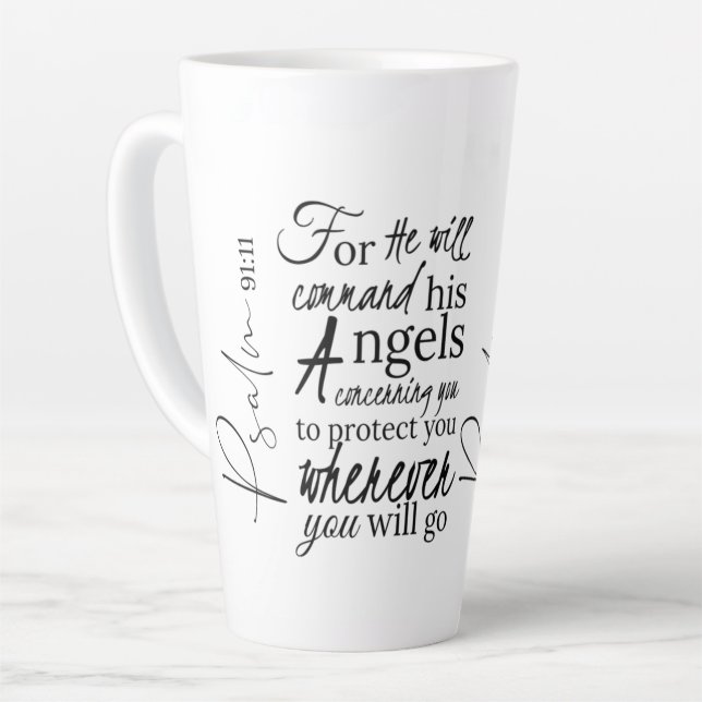 Tasse Latte Psaume 91 Protection des anges Écriture chrétienne (Angle gauche)