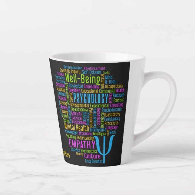 Tasse Latte PSYCHOLOGIE Word Cloud texte personnalisé (Droite)