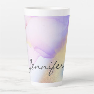 Tasse Latte Purple Aquarelle Or Luxe Nom personnalisé