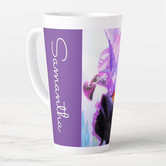 Tasse Latte Purple Iris Flower Watercolor Womans Irises  (Angle gauche)