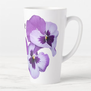 Tasse Latte Purple pansé floral Katie nom personnalisable boho