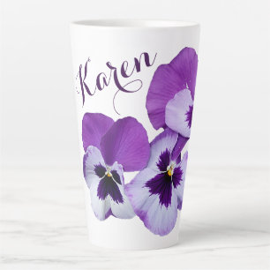 Tasse Latte Purple pansy floral Karen nom personnalisable boho