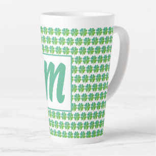 Tasse Latte Quatre Clovers de feuilles Motif Vert bleu Monogra