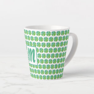 Tasse Latte Quatre Clovers de feuilles Motif Vert bleu Monogra