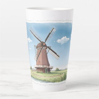 Tasse Latte Quiet Windmill in the Fields – Soft Watercolor Lan