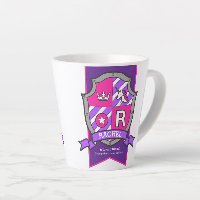 Tasse Latte Rachel nom signifiant knight violet lettre rose R (Angle droit)