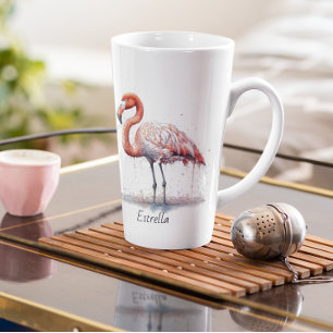 Tasse Latte Radiance Flamant : Aquarelle Tropicale, personnali