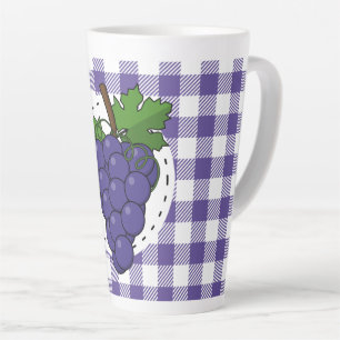 Tasse Latte Raisins sur Plaid violet blanc