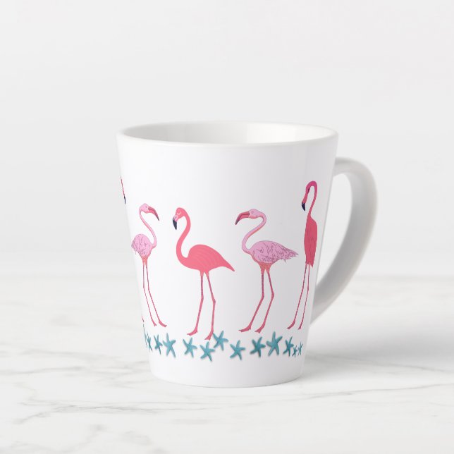 Tasse Latte Rassemblement de Flamants roses et de poissons-Sta (Angle droit)