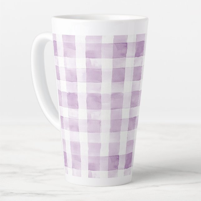 Tasse Latte Rayures à Carreaux Violettes et Blanches (Angle gauche)
