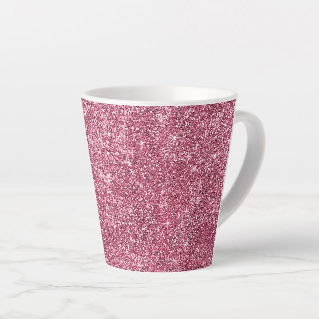 Tasse Latte Rayures De Glitterie Rose Faux (Angle droit)