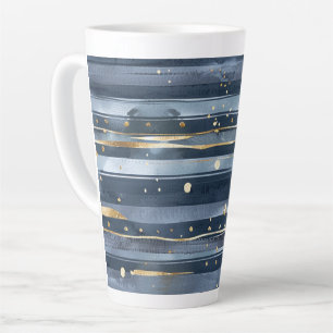 Tasse Latte Rayures de points de rêves d'or bleu  