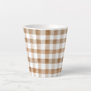 Tasse Latte Rayures Marron Crème Plaid Tanné
