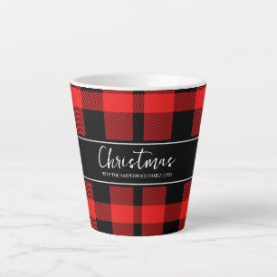 Tasse Latte Red Buffalo Plaid Minimaliste Noël Nom de famille