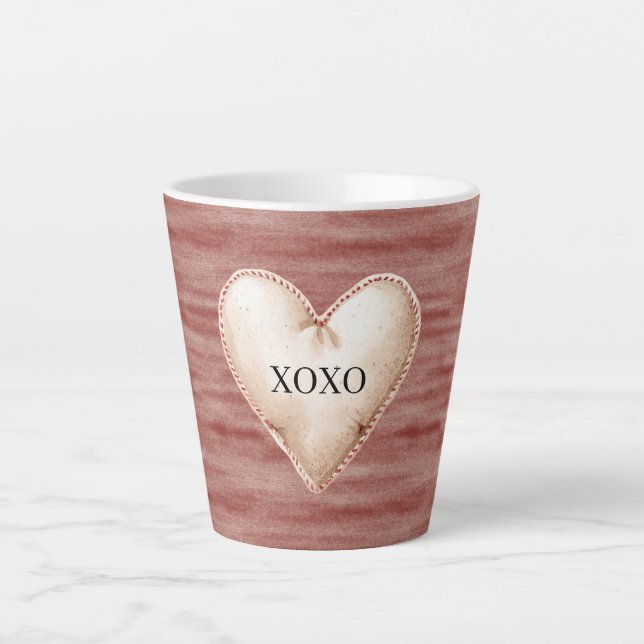 Tasse Latte Red Cherry Blush Cream Heart XOXO (Devant)