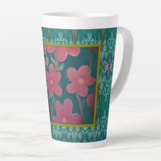 Tasse Latte Red Flowers on Aqua