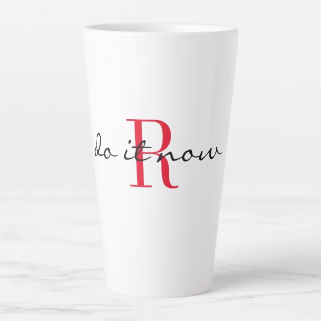 Tasse Latte Red Monogram Initial Stylish 'do it now' Large (Devant)