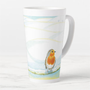 Tasse Latte Red Robin Bird & Paysage hivernal