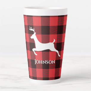 Tasse Latte Reindeer Rouge & Noir Tartan Motif Buffalo Plaid