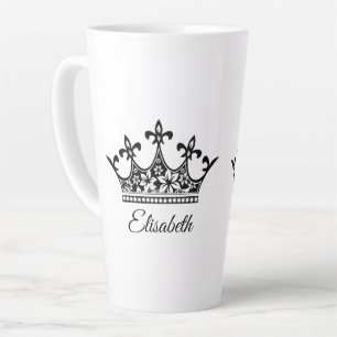 Tasse Latte Reine couronne floral noir blanc belle vintage