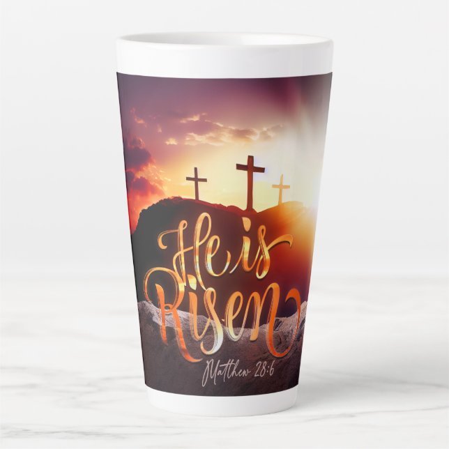 Tasse Latte Religieux de Pâques Il Est Ressuscité (Devant)