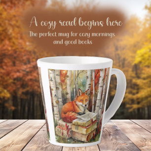 Tasse Latte Renard rustique vintage Livres Bois automne