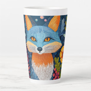 Tasse Latte Renard Vibrant Point Art Au Milieu De Flore Luxuri