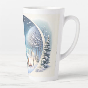 Tasse Latte Renards d'hiver au bord d'une rivière enneigée au