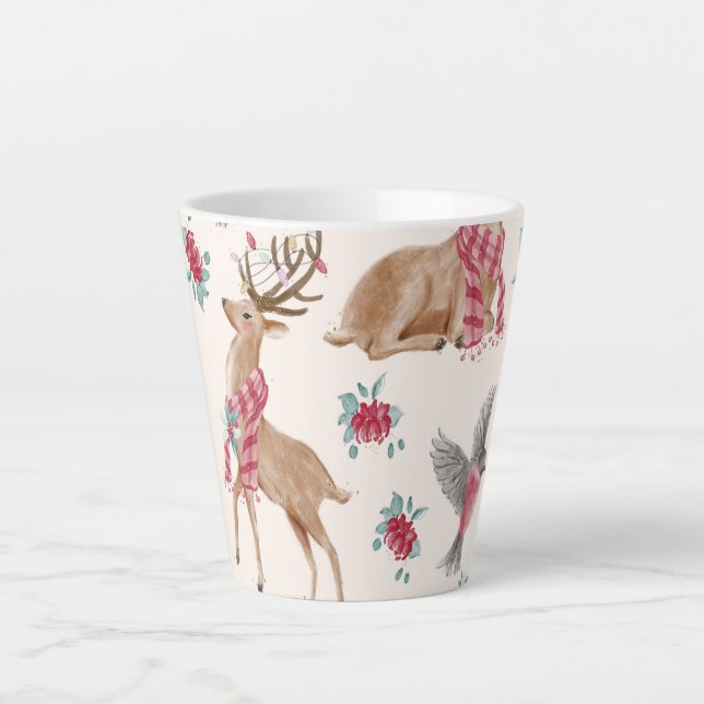 Tasse Latte Rennes adorables, oiseaux, fleurs (Devant)