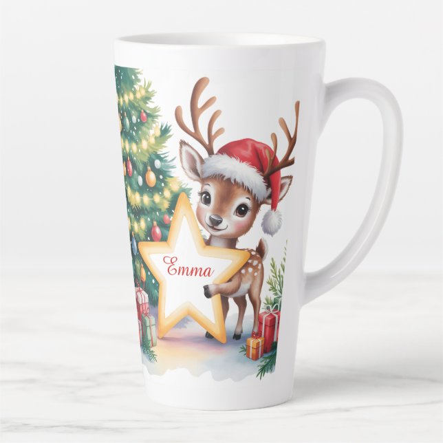 Tasse Latte Rennes de Noël Personnalisés avec Nom Personnalisé (Droite)