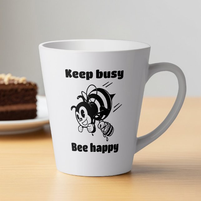 Tasse Latte Restez Occupé Soyez Heureux Occupé Bee Motivationa (Créateur téléchargé)