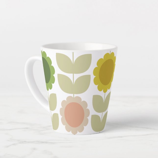 Tasse Latte Retro Groovy Summer Flowers Stems (Angle gauche)