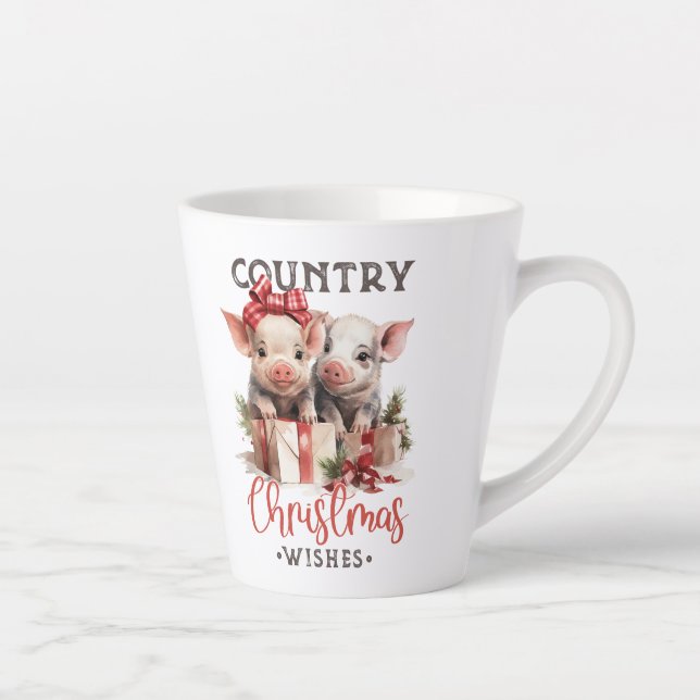 Tasse Latte Retro mignon deux cochons pays voeux Noël (Droite)