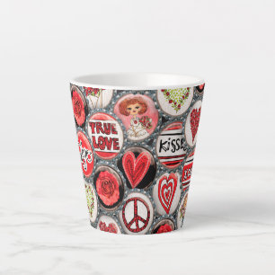 Tasse Latte Retro Red Floral Hearts Fille Rose Saint Valentin