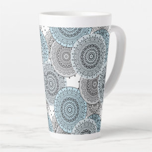 Tasse Latte Rétro, rétro motif, bleu et gris, élégant