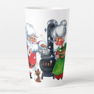 Tasse Latte rétro vintage Noël Père Noël Mme Claus Holiday