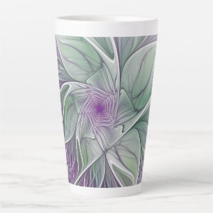 Tasse Latte Rêve de fleurs, Abstrait violet vert Fractal Art