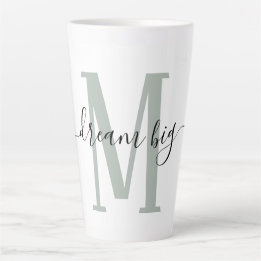 Tasse Latte Rêve de positivité Gros Sage Green Monogramme init