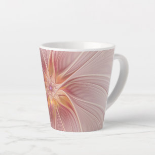 Tasse Latte Rêve floral rose tendre, art fractal abstrait de f