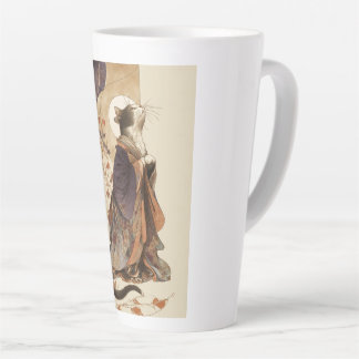 Tasse Latte "Rêverie d'automne" Chat japonais en kimono Art