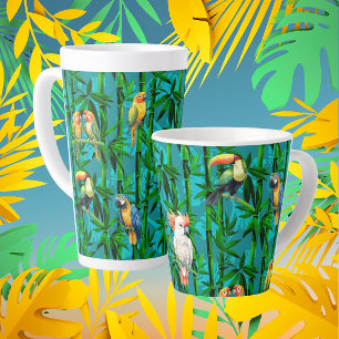 Tasse Latte Rêves de Forêt Tropicale Bambous Oiseaux