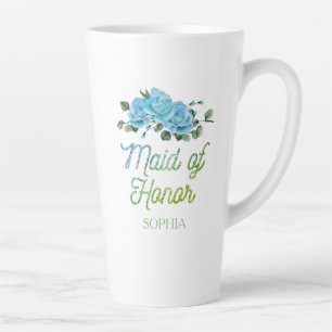 Tasse Latte Robe de mariée unique Fleurs rustiques Roses bleue