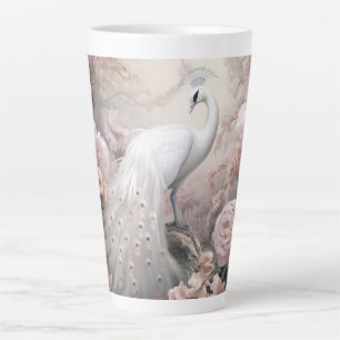 Tasse Latte Rocher blanc romantique et Fleurs rose pâle