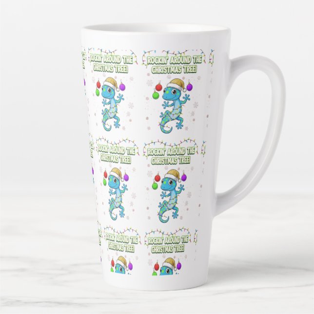 Tasse Latte Rockin’ Christmas Gecko – Cute Holiday Lizard Deco (Droite)