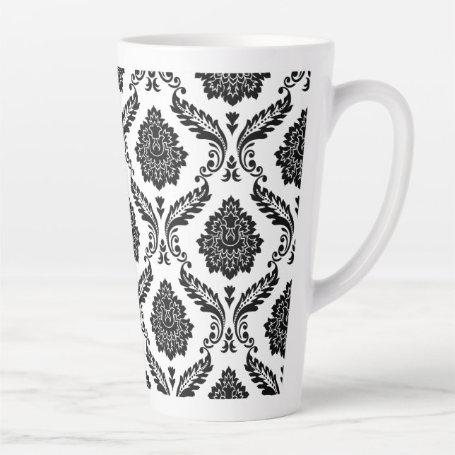 Tasse Latte Rococo Damask Big Pattern Black on White (Droite)