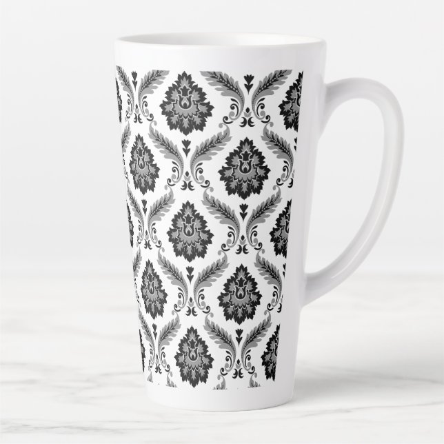 Tasse Latte Rococo Damask Pattern Grey Black White (Droite)