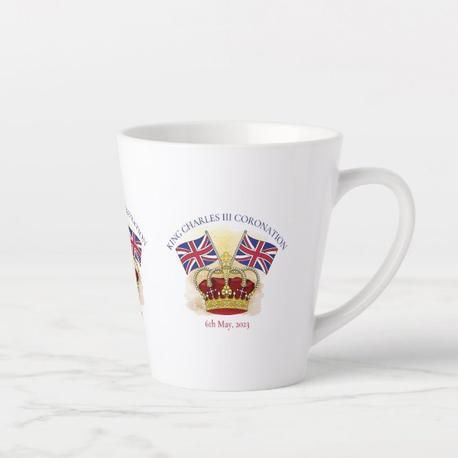 Tasse Latte Roi Charles III Couronne de couronnement et drapea (Droite)