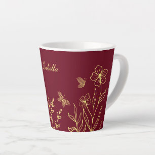Tasse Latte Romantique élégant or fleur burgundy 