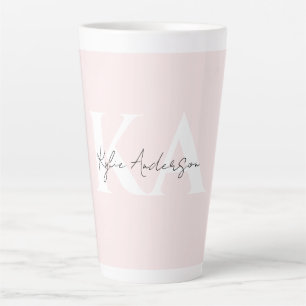 Tasse Latte Rose Blush moderne Nom du monogramme personnalisé 