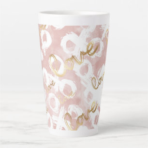 Tasse Latte Rose Foncé Or Blanc XOXO Amour